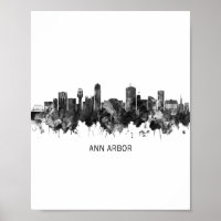 Ann Arbor Michigan Skyline BW