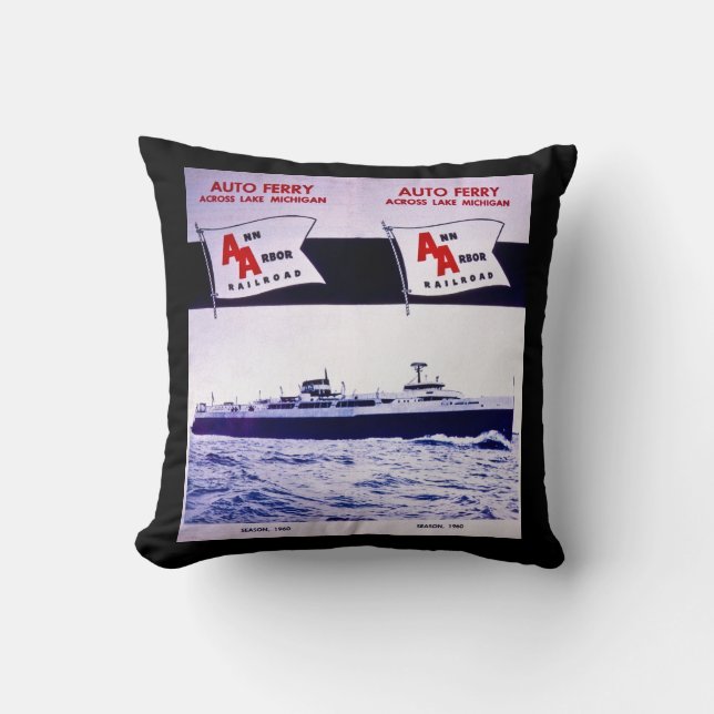 Ann Arbor Railroad Auto Ferry Lake Michigan Route Throw Pillow (Front)