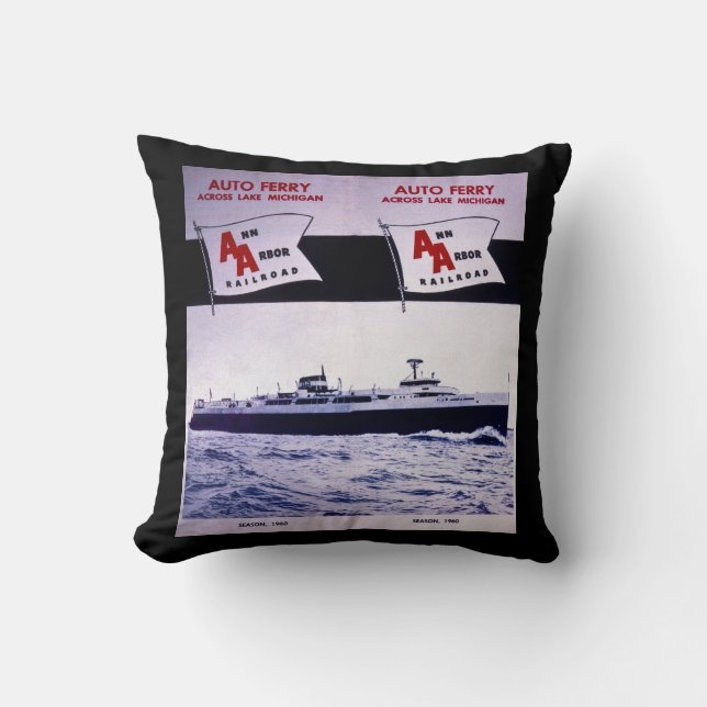 Ann Arbor Railroad Auto Ferry Lake Michigan Throw Pillow (Front)