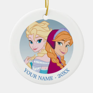 Anna and Elsa   Back To Back Add Your Name Ceramic Ornament