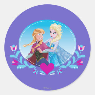 Anna and Elsa Embracing Classic Round Sticker
