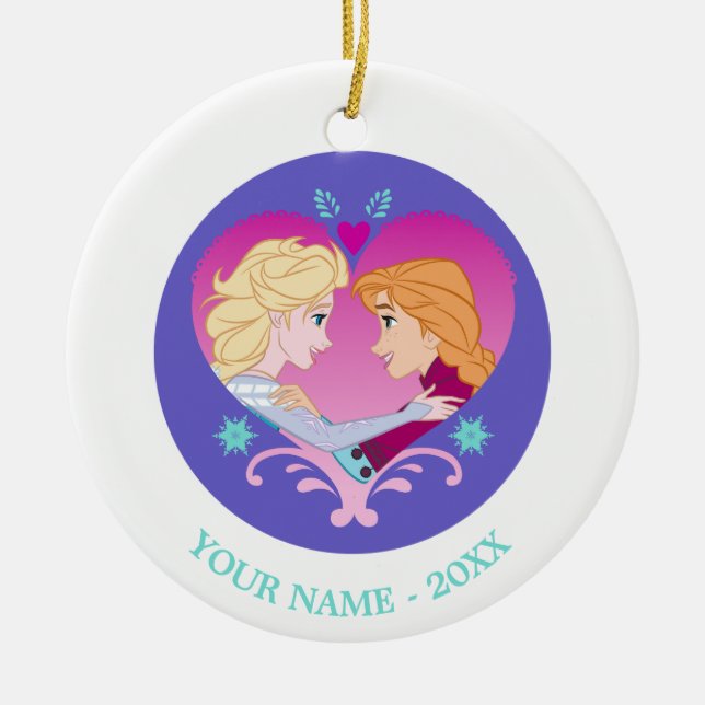 Anna and Elsa | Facing Each Other Add Your Name Ceramic Ornament (Front)