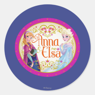 Anna and Elsa   Floral Frame Classic Round Sticker