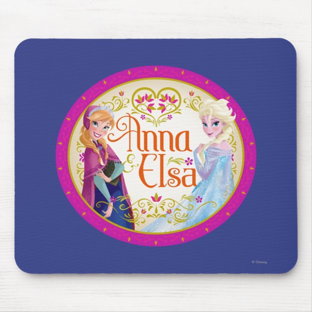 Anna and Elsa | Floral Frame Mouse Pad (Front)