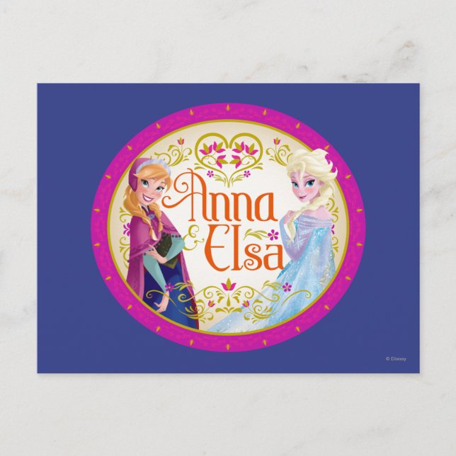 Anna and Elsa | Floral Frame Postcard (Front)