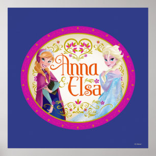 Anna and Elsa   Floral Frame Poster