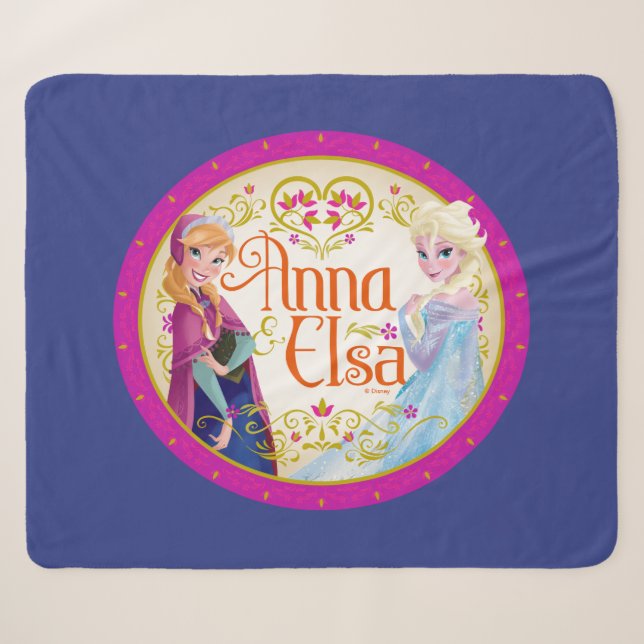 Anna and Elsa | Floral Frame Sherpa Blanket (Front (Horizontal))