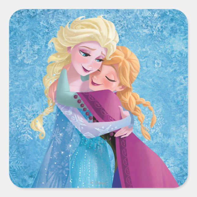 Anna and Elsa | Hugging Square Sticker (Front)