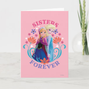 Anna and Elsa   Sisters with Flowers Card