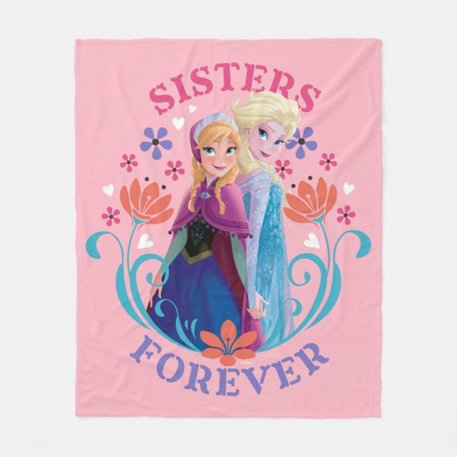 Anna and Elsa | Sisters with Flowers Fleece Blanket (Front)