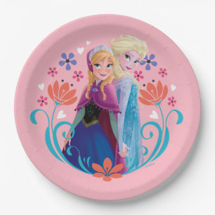 Anna and Elsa Sisters with Flowers Paper Plate
