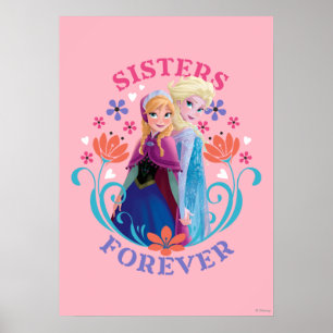 Anna and Elsa Sisters with Flowers Poster