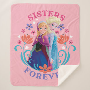 Anna and Elsa   Sisters with Flowers Sherpa Blanket
