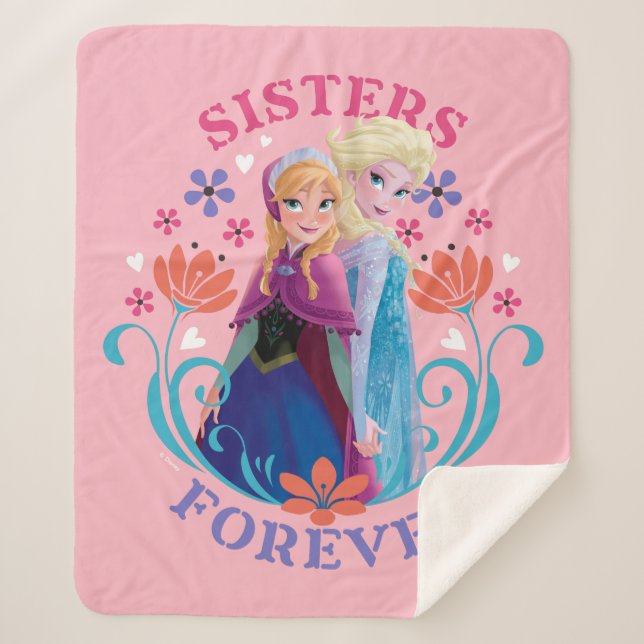 Anna and Elsa | Sisters with Flowers Sherpa Blanket (Front)