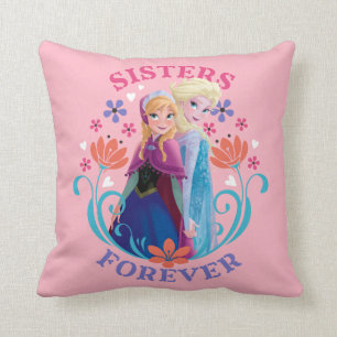 Anna and Elsa   Sisters with Flowers Throw Pillow
