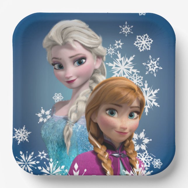 Anna and Elsa | Snowflakes  Paper Plate (Front)