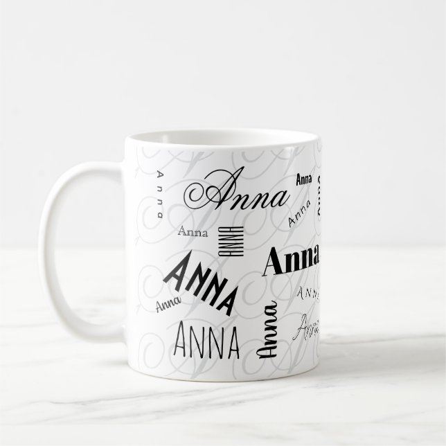Anna Custom Name  Black White Coffee Mug (Left)