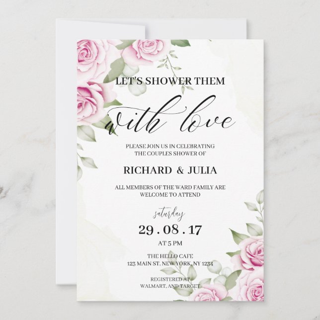 ANNA Let's Shower Invitation / Watercolor, Pink (Front)