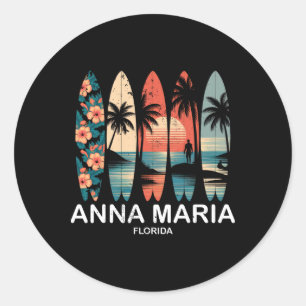Anna Maria Beach Florida Surfboard Surfing Retro  Classic Round Sticker