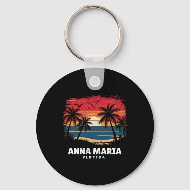 Anna Maria Beach Florida Surfboarder Palm Tree Sou Keychain (Front)