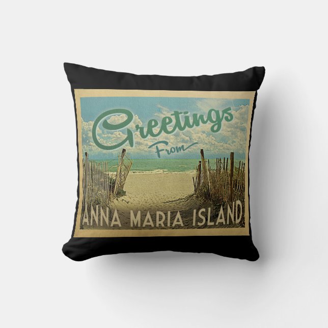 Anna Maria Island Beach Vintage Travel Throw Pillow (Front)