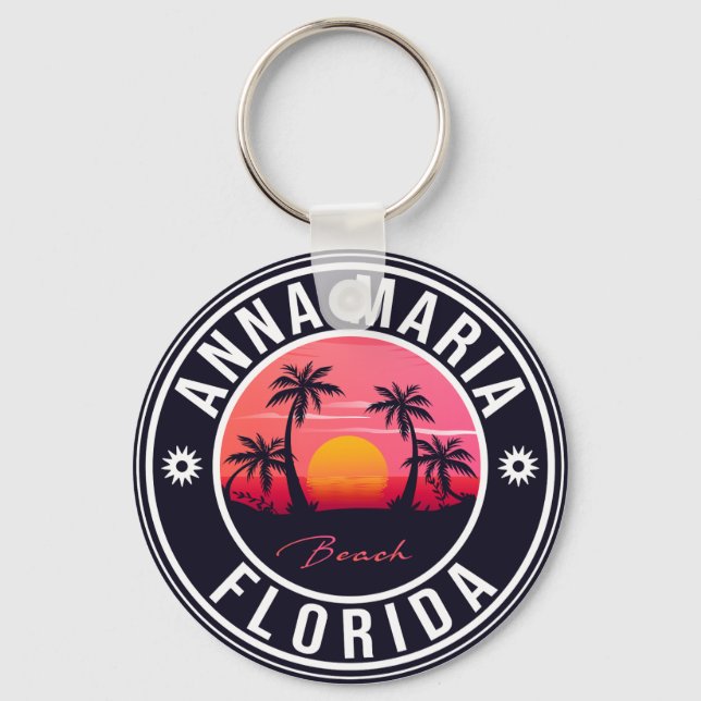 Anna Maria island Florida Beach Retro Souvenir Keychain (Front)