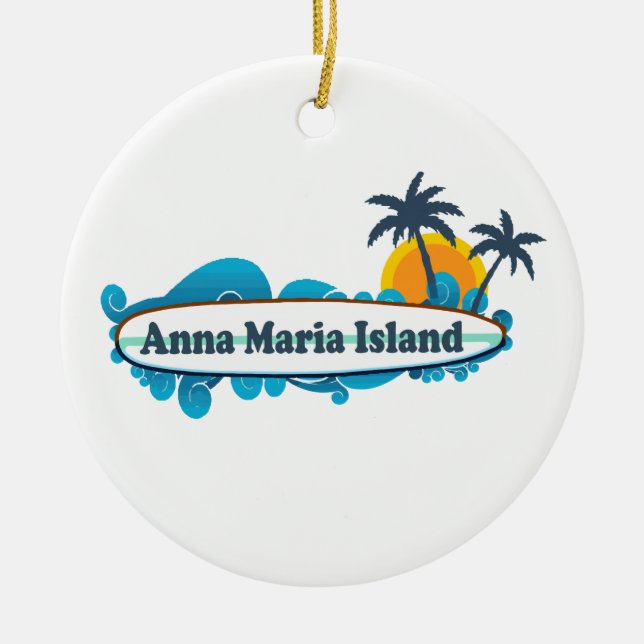 Anna Maria Island - Surf Design. Ceramic Ornament (Front)