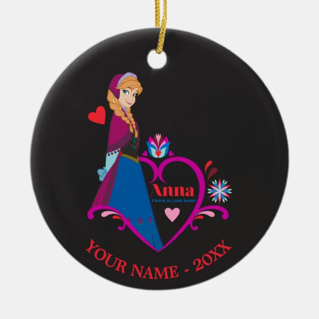 Anna | Pink Heart Add Your Name Ceramic Ornament (Front)