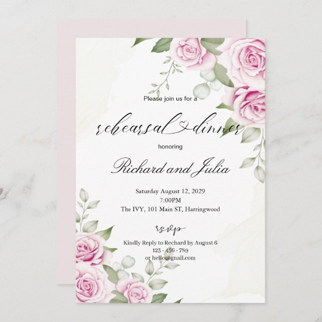 ANNA Rehearsal Dinner Invitation / Soft Pink Rose (Front/Back)