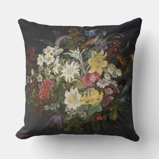 Anna Stainer-Knittel Vintage Alpine Flowers Throw Pillow (Front)