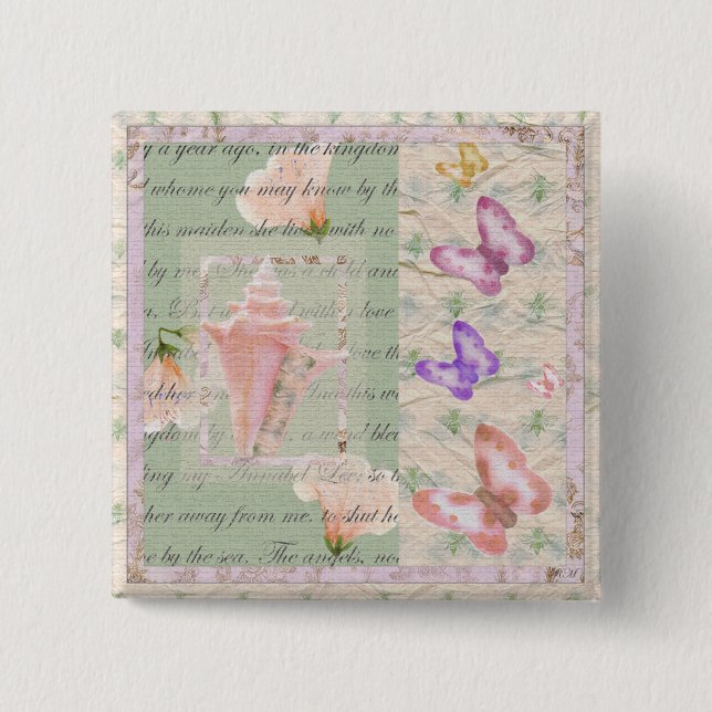 Annabell Lee, digital collage 2 Inch Square Button (Front)