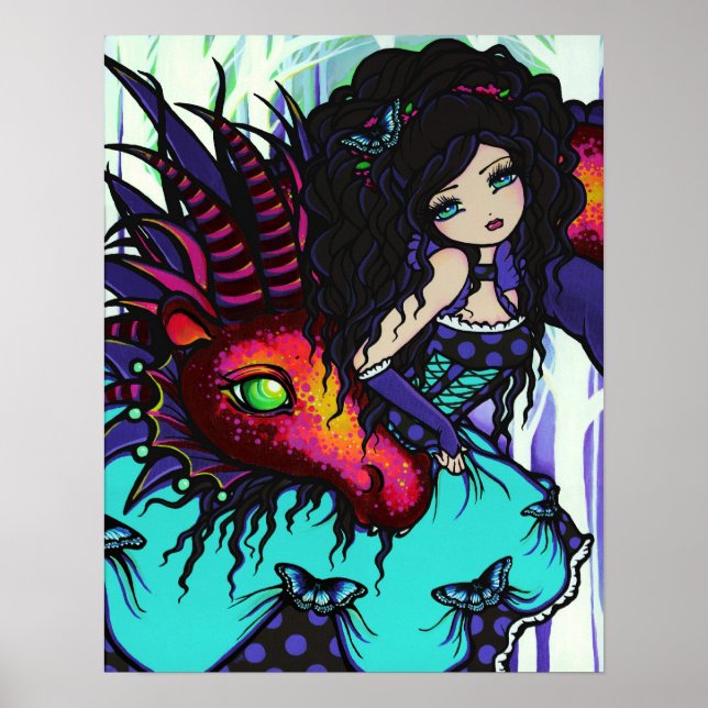 Annabelle & Jax Fairy Princess Dragon Fantasy Art Poster (Front)