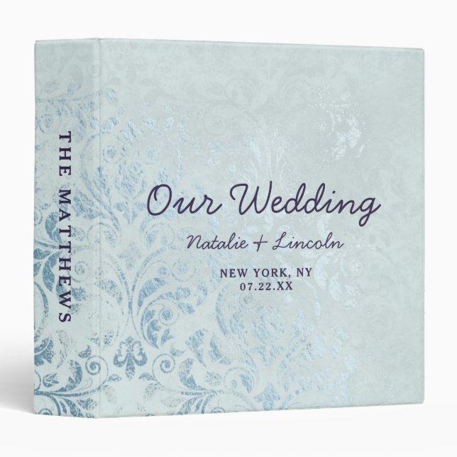 Annabelle Vintage Blue Foil Wedding Photo Album Binder (Front/Spine)