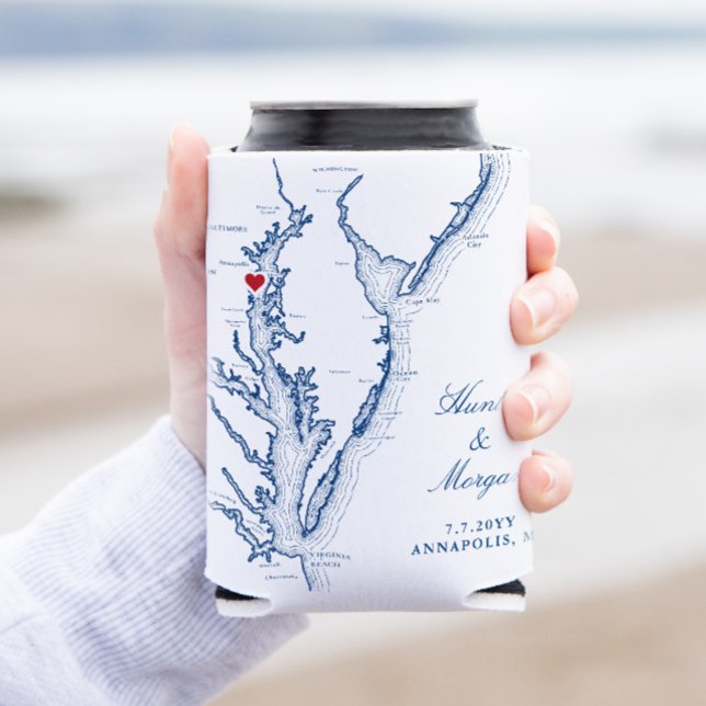 Annapolis Chesapeake Bay Map Wedding Favour Drink Can Cooler (Creator Uploaded)