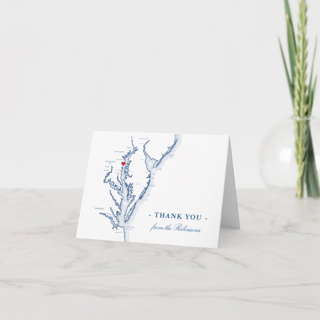 Annapolis Chesapeake Bay Map Wedding Personalized Thank You Card (Front)