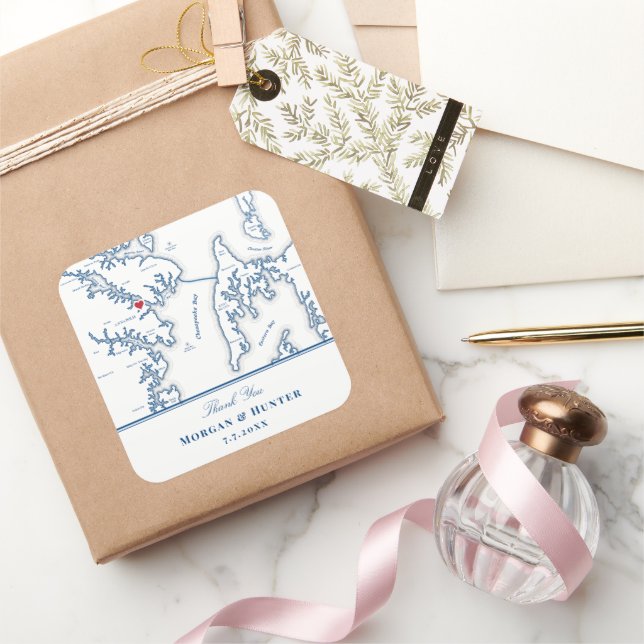 Annapolis Kent Island Map Navy Wedding Favour Square Sticker (Gifting)