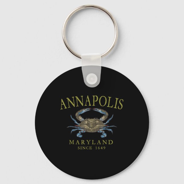 Annapolis Maryland Blue Crab Since 1649 Arched Oli Keychain (Front)