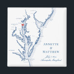 Annapolis Maryland Chesapeake Bay Map Wedding  Magnet<br><div class="desc">Quick and Easy ordering! These Annapolis Maryland map magnets make great Maryland wedding favours to include in your Annapolis destination wedding welcome bags. Move the heart by clicking "Edit Using design tool" under "Personalize". Featuring a map of Chesapeake Bay this elegant Annapolis design is perfect for any of the amazing...</div>