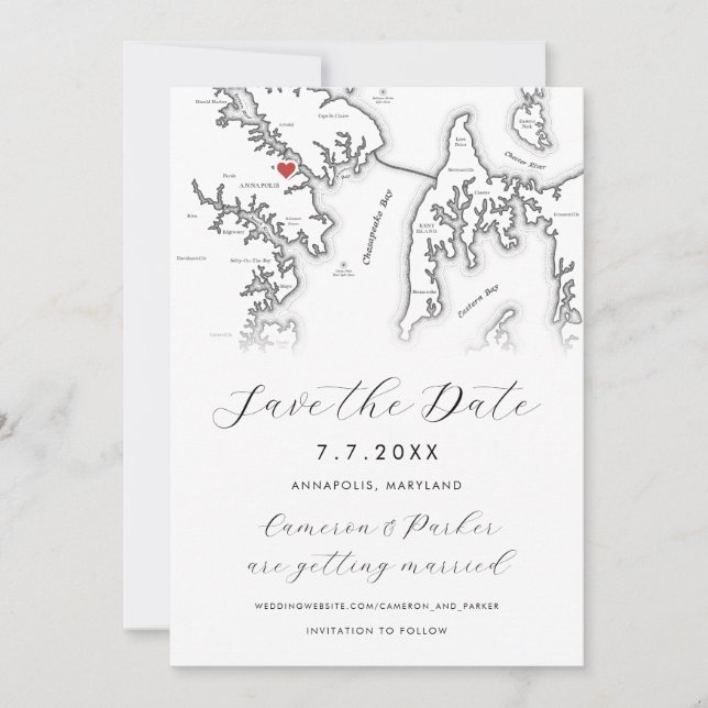 Annapolis Maryland Map Black and White Photo Save The Date (Front)