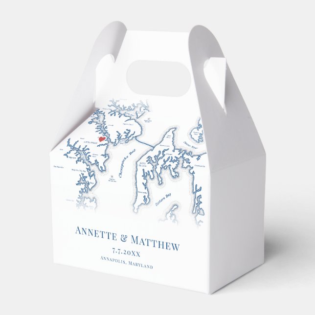 Annapolis Maryland Map Elegant Wedding  Favor Box (Front Side)