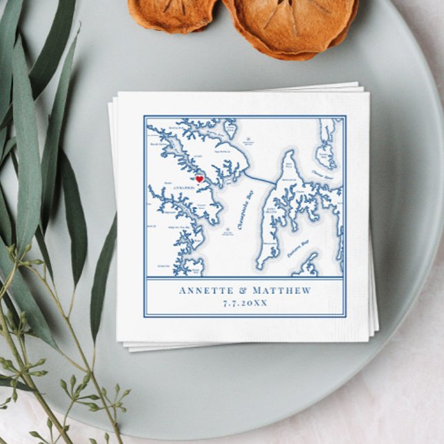 Annapolis Maryland Map Elegant Wedding Napkin (Creator Uploaded)