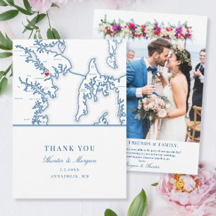 Annapolis Maryland Navy Blue Wedding Photo Flat Thank You Card