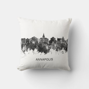 Annapolis Maryland Skyline BW Throw Pillow