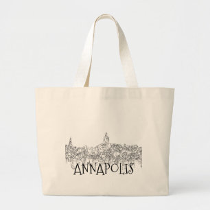 Annapolis Maryland Skyline SG-Black and White Large Tote Bag