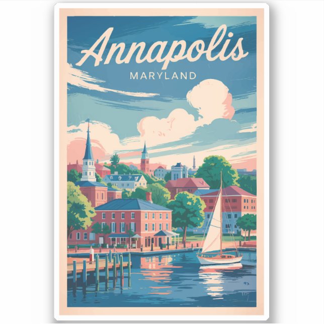 Annapolis Maryland Skyline Travel Art Vintage (Front)
