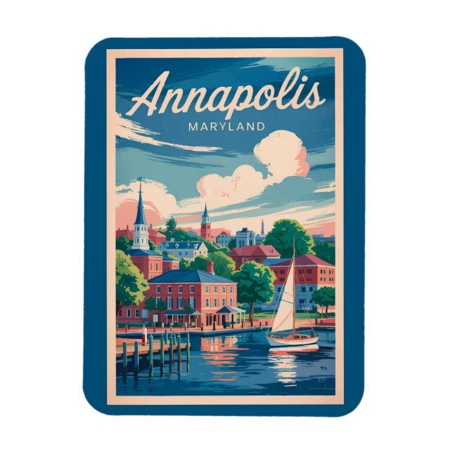 Annapolis Maryland Skyline Travel Art Vintage Magnet (Vertical)