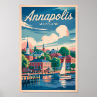 Annapolis Maryland Skyline Travel Art Vintage