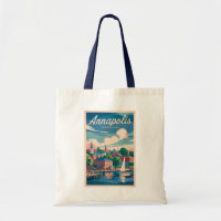 Annapolis Maryland Skyline Travel Art Vintage