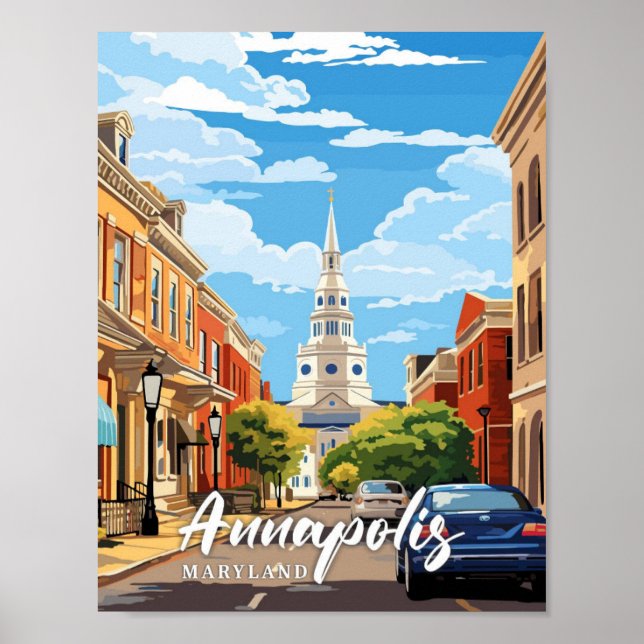 Annapolis Maryland Vintage Art Travel Illustration Poster (Front)