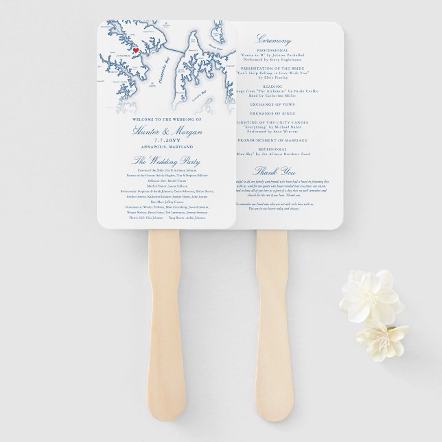 Annapolis Maryland Wedding Program Elegant Wedding Hand Fan (Front and Back)